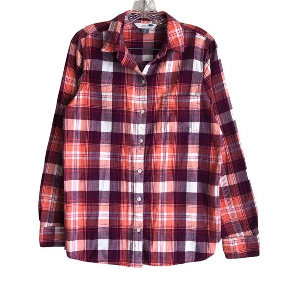 Old Navy Tops - Old Navy Women's Flannel Shirt Size L Plaid 100% Cotton Long Sleeve Classic